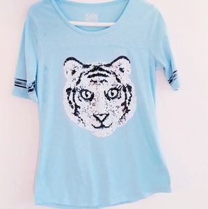 Justice Blue Sequin Tiger Burnout Jersey Shirt - Girl's Size 20 / XL